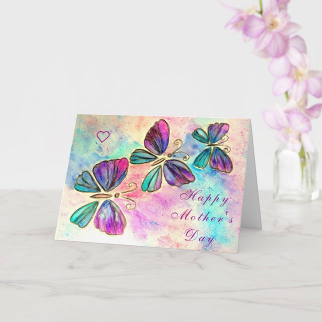 Tarjeta del día de la madre de las mariposas volad (Orquídea)