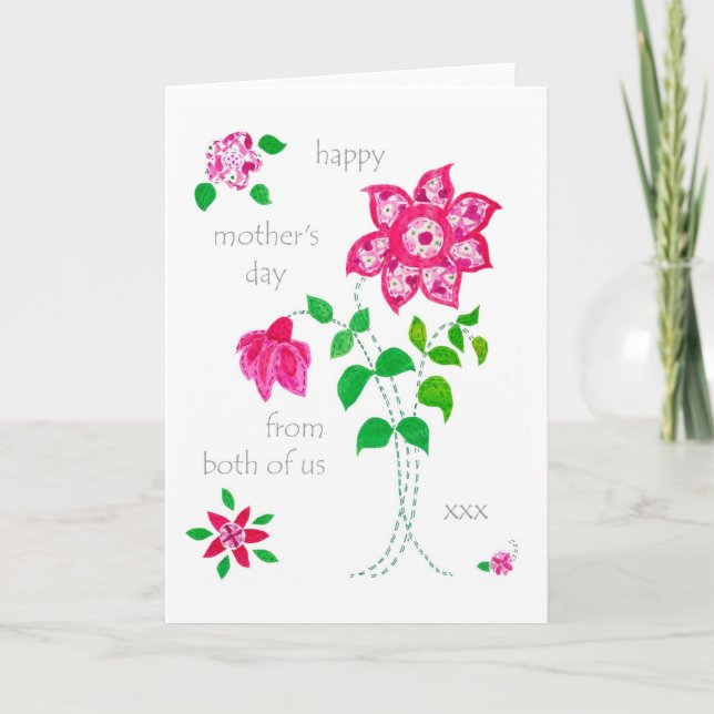 Tarjeta del Día de la Madre de los dos - Flores ro (Anverso)