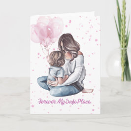 Tarjeta del Día de la Madre de madre e hijo en acu