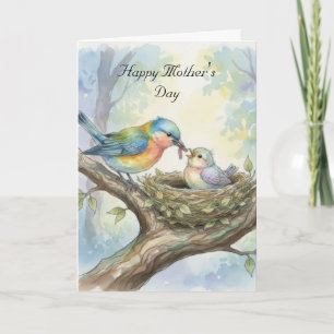 Tarjeta del Día de la Madre de Mamá y Bebé Pájaro