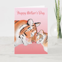 Tarjeta del Día de la Madre de mamá y bebé tigre l