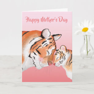 Tarjeta del Día de la Madre de mamá y bebé tigre l