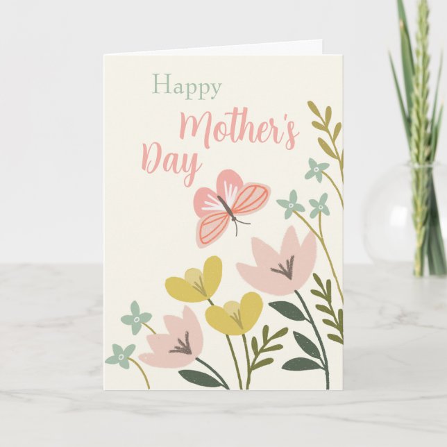 Tarjeta del día de la madre de mariposa rosa (Anverso)