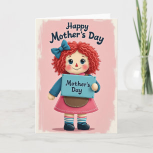 Tarjeta del Día de la Madre de muñeca de tela dulc