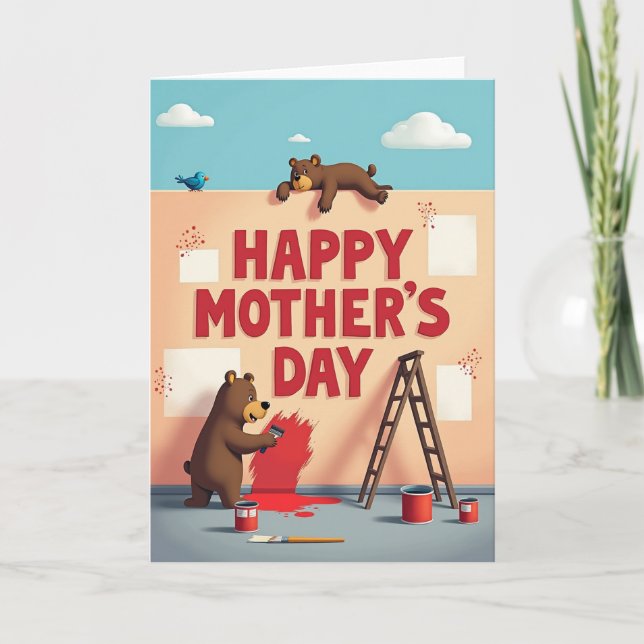 Tarjeta del Día de la Madre de Osos Alegres (Anverso)