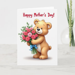 Tarjeta del Día de la Madre de Osos Florales