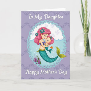 Tarjeta del Día de la Madre de Sirena Verde Azulad