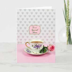 Tarjeta del Día de la Madre de Té Floral Púrpura