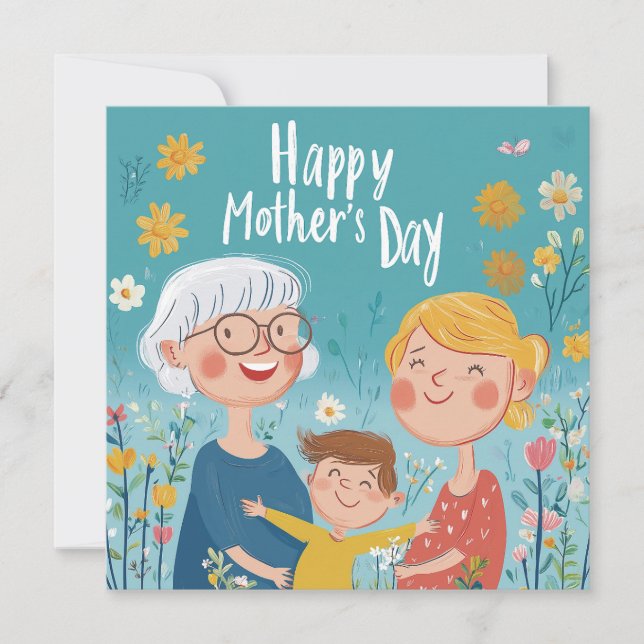 Tarjeta del día de la madre de tres generaciones (Anverso)