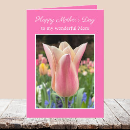 Tarjeta del Día de la Madre de Tulipán Rosa Floral