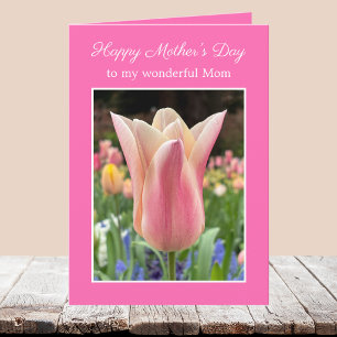 Tarjeta del Día de la Madre de Tulipán Rosa Floral
