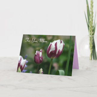 Tarjeta del día de la madre de tulipanes morados