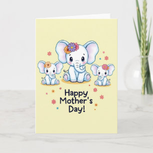 Tarjeta del Día de la Madre del Elefante Floral