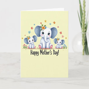 Tarjeta del Día de la Madre del Elefante Floral