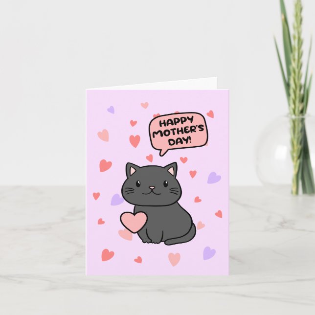 Tarjeta del día de la madre del gato negro (Anverso)