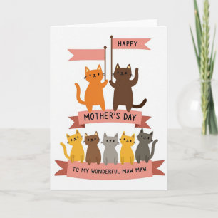 Tarjeta del Día de la Madre del Gato Saludando