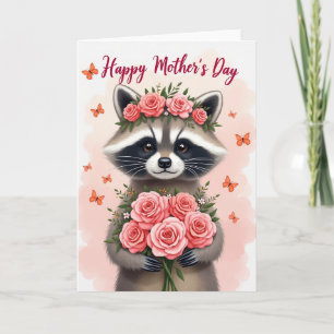 Tarjeta del Día de la Madre del Mapache Rosa