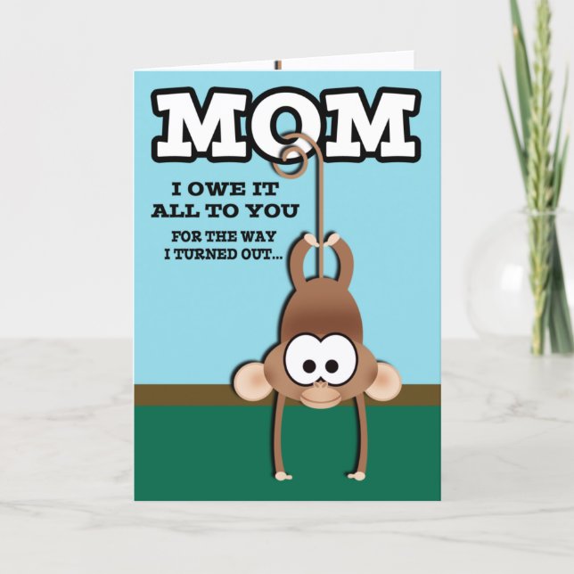 Tarjeta del Día de la Madre del Mono Travieso (Anverso)