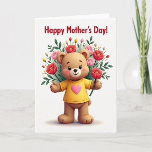 Tarjeta del Día de la Madre del Oso Floral