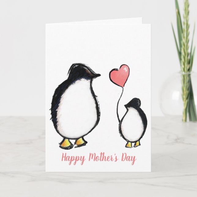 tarjeta del día de la madre del pingüino lindo (Anverso)