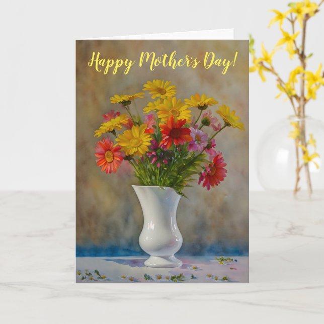 Tarjeta del Día de la Madre del Vase de las flores (flor amarilla)