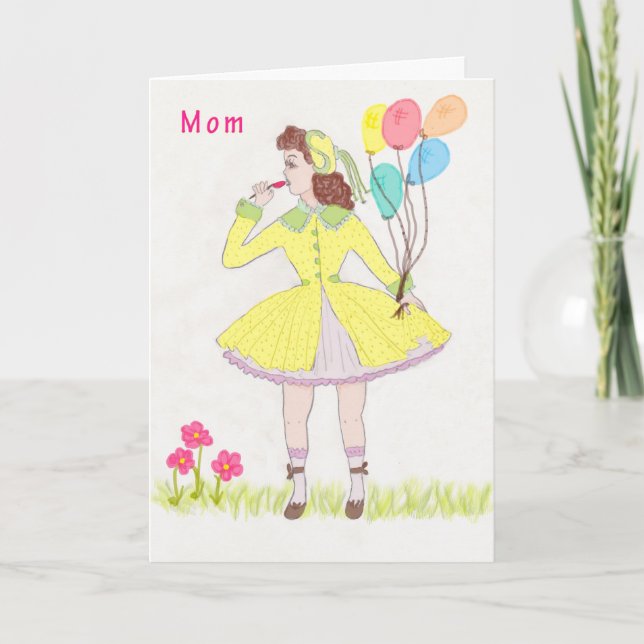 Tarjeta del día de la madre, dibujo retro de Chica (Anverso)