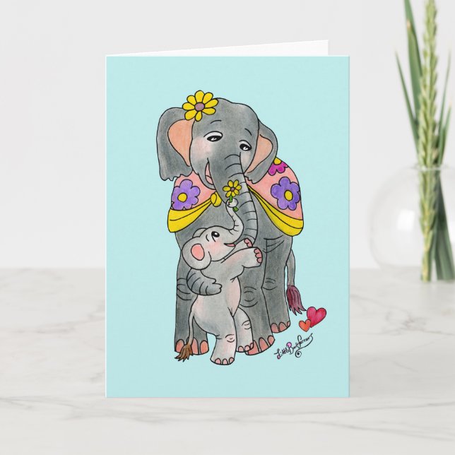 Tarjeta del día de la madre elefante española y su (Anverso)