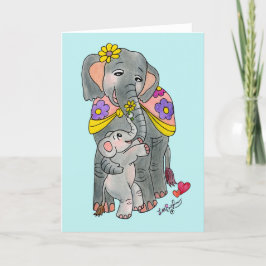 Tarjeta del día de la madre elefante y su hijo