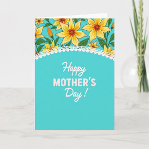 Tarjeta del Día de la Madre en azul teñido floral