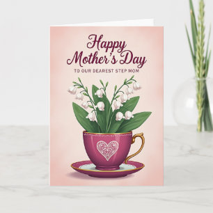 Tarjeta del Día de la Madre en Taza de Té Magenta