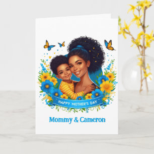 Tarjeta del Día de la Madre étnica de mamá e hijo
