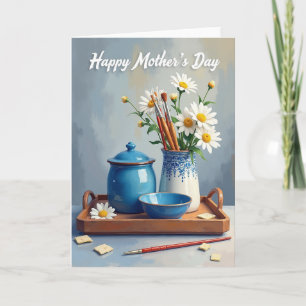 Tarjeta del Día de la Madre Feliz con Floral Azure