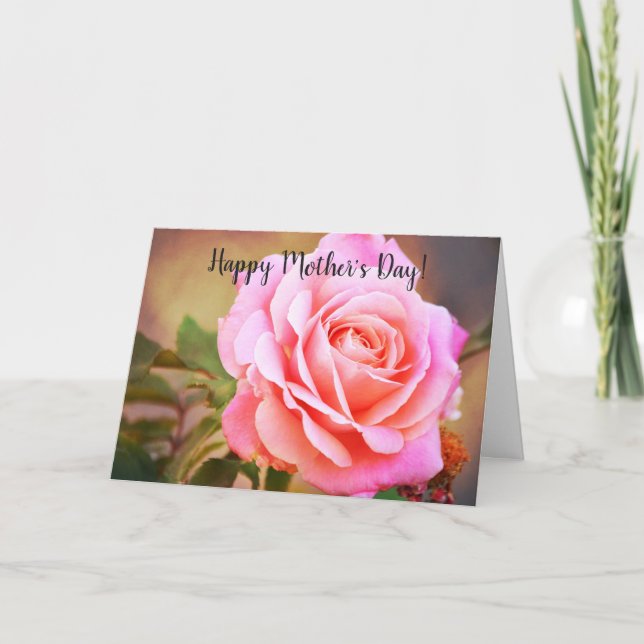 Tarjeta del día de la madre: flor rosa rosa (Anverso)
