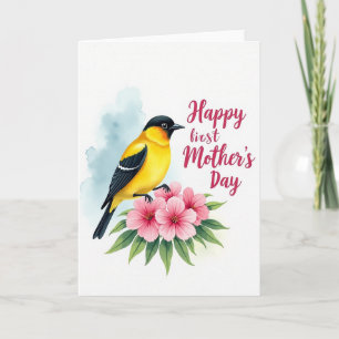 Tarjeta del Día de la Madre Floral de Pájaro