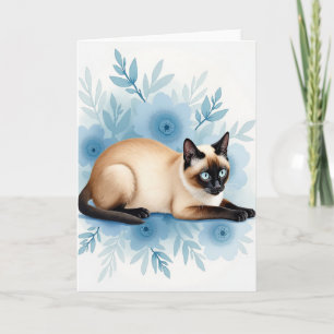 Tarjeta del Día de la Madre Floral Gato Zafiro