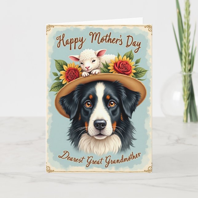 Tarjeta del Día de la Madre Floral Perro Rústico (Anverso)