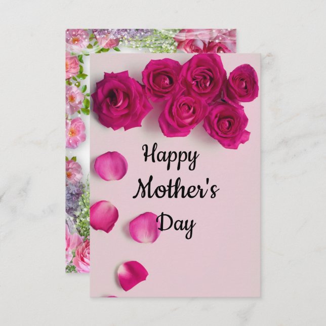Tarjeta del Día de la Madre Floral Rosa Feliz (Anverso / Reverso)