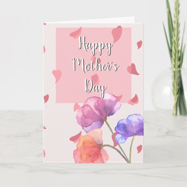 Tarjeta del día de la madre floral rosa y lavadora (Anverso)
