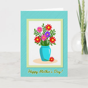 Tarjeta del Día de la Madre Floral Teal Estriada