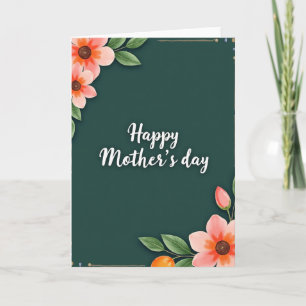 Tarjeta del Día de la Madre Floral Verde Teal