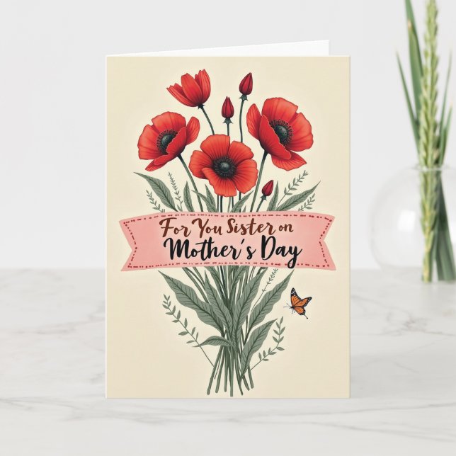 Tarjeta del Día de la Madre Flores Escarlatas (Anverso)