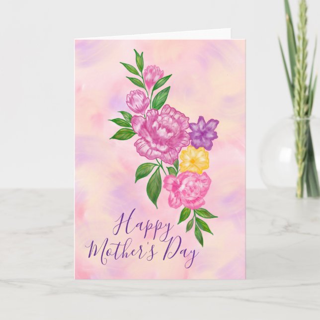 Tarjeta del Día de la Madre Flores Vibrantes (Anverso)