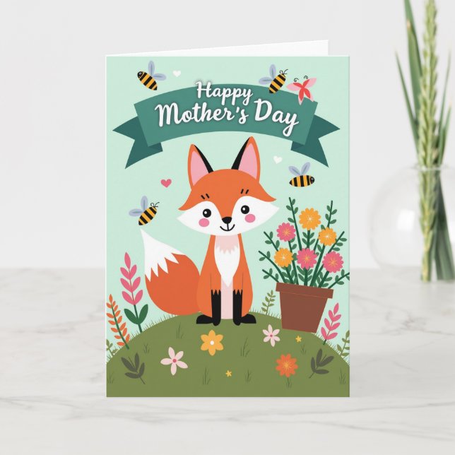 Tarjeta del Día de la Madre Fox Floral (Anverso)