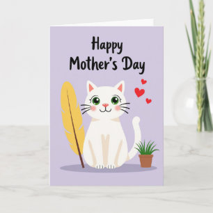 Tarjeta del Día de la Madre Gatito Lavanda