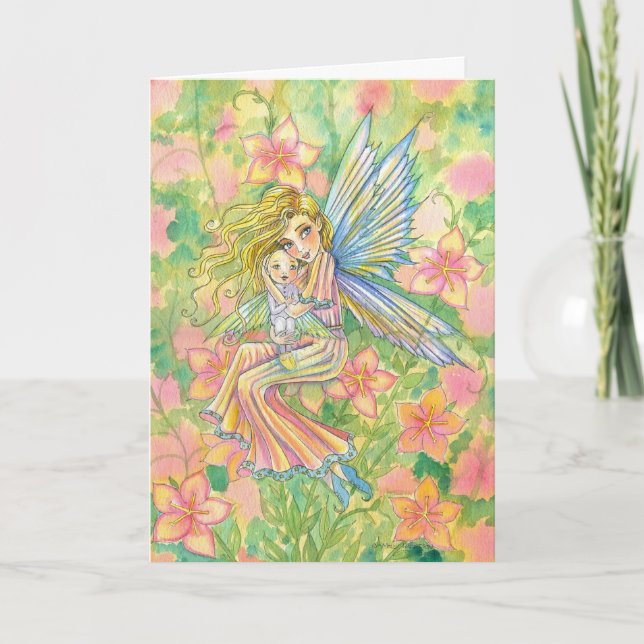 Tarjeta del Día de la Madre Hada Mamá y Bebé (Anverso)