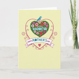 Tarjeta del Día de la Madre hija pájaro azul celes