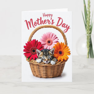 Tarjeta del Día de la Madre Kitten Floral Durmiend