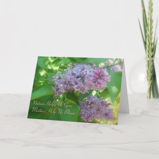 Tarjeta del Día de la Madre Lilac "Madres nos ayud (Anverso)
