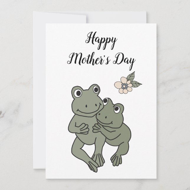 Tarjeta del Día de la Madre Mamá Rana y bebé (Anverso)