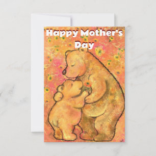 Tarjeta del día de la madre mamá y oso del bebé -